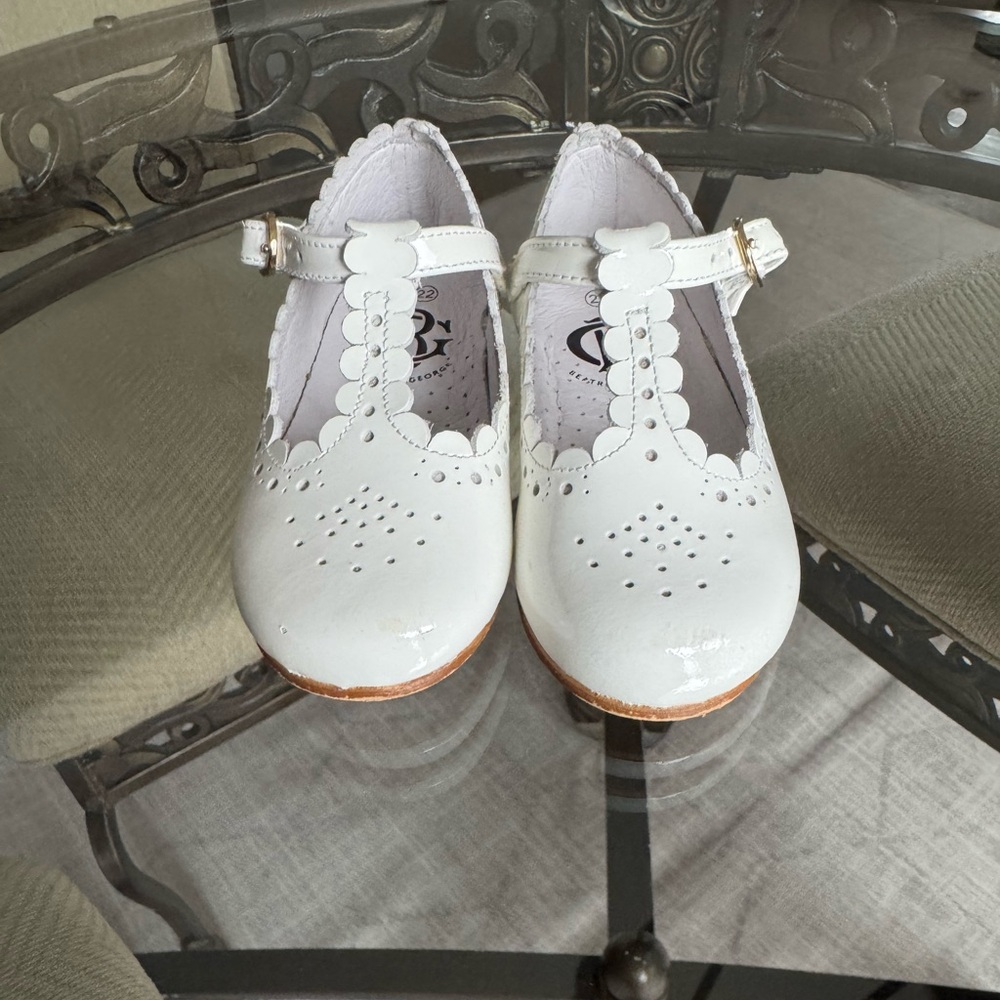 Beatrice & George White Patent Leather Mary Jane Shoes